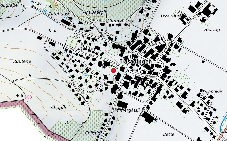 Carte indiquant l’emplacement de Kindergarten Trasadingen (École enfantine)