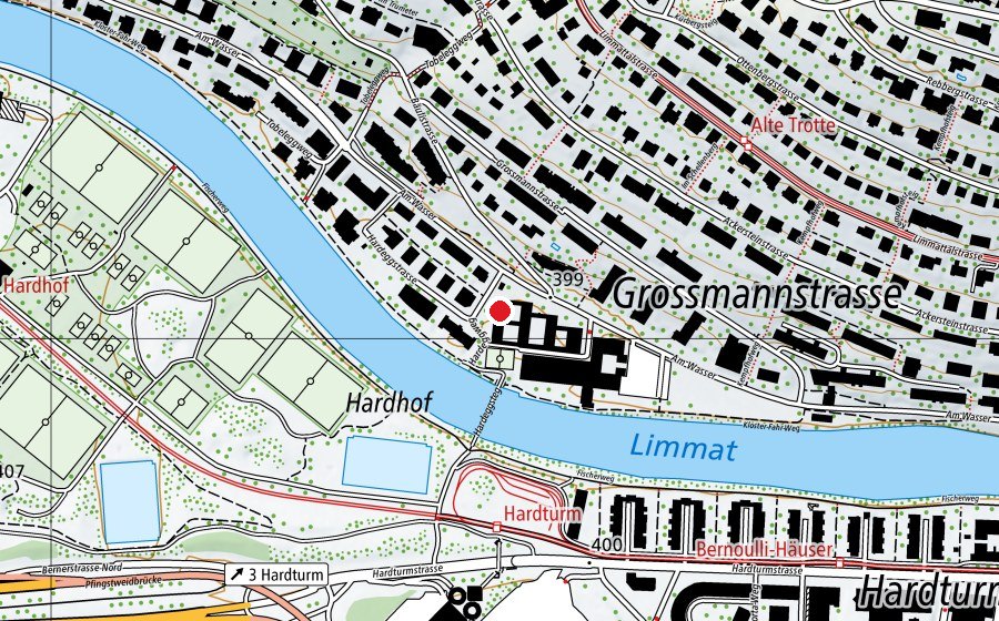 Carte indiquant l’emplacement de Kindergarten und Hort 1 + 2 Am Wasser (École enfantine)