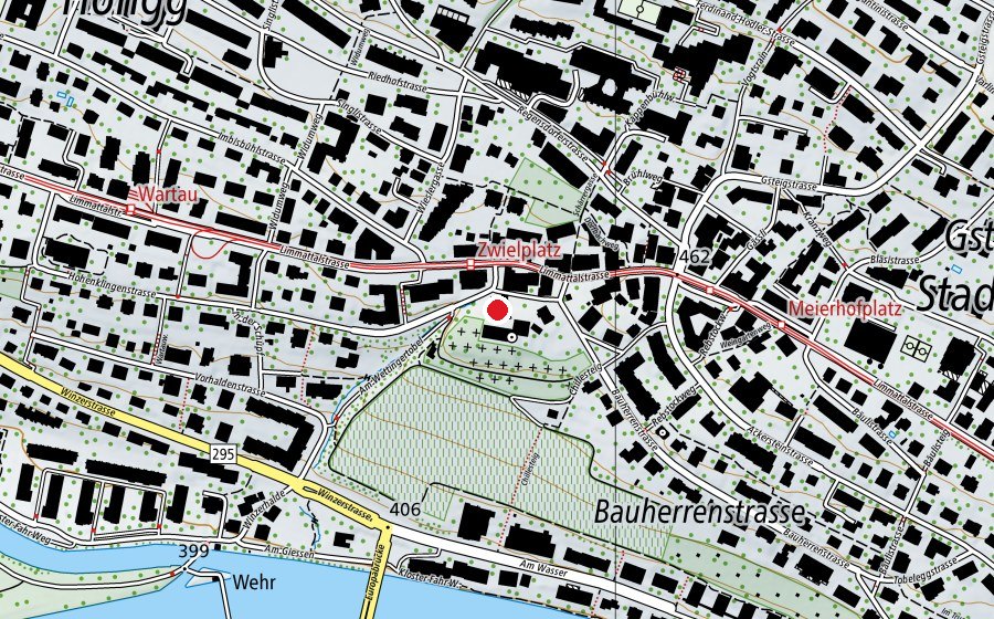 Carte indiquant l’emplacement de Kindergarten und Hort Am Wettingertobel (École enfantine)