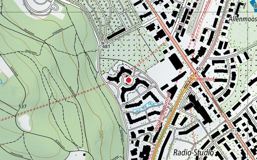 Map showing the location of Kindergarten und Hort Guggachpark 1+2 (Kindergarten)