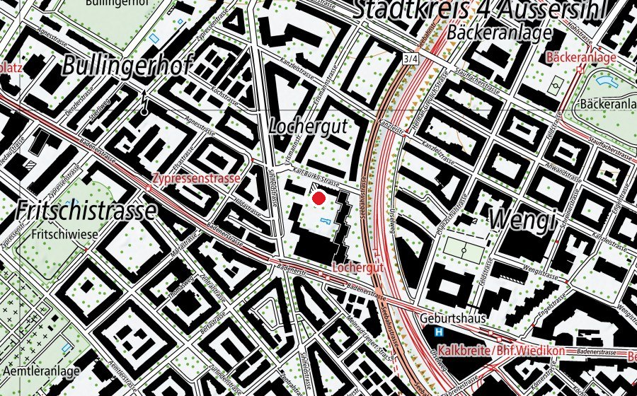 Carte indiquant l’emplacement de Kindergarten und Hort Lochergut (École enfantine)