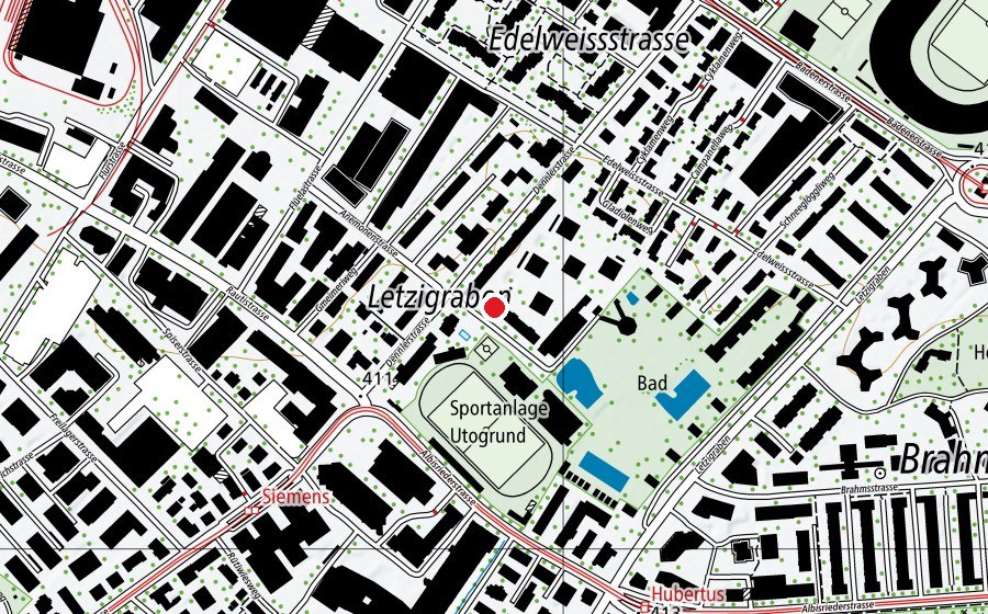 Map showing the location of Kindergarten Utogrund 1+2 (Kindergarten)