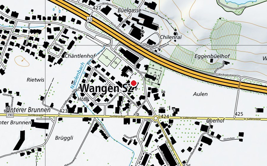Carte indiquant l’emplacement de Kindergarten Wangen (École enfantine)