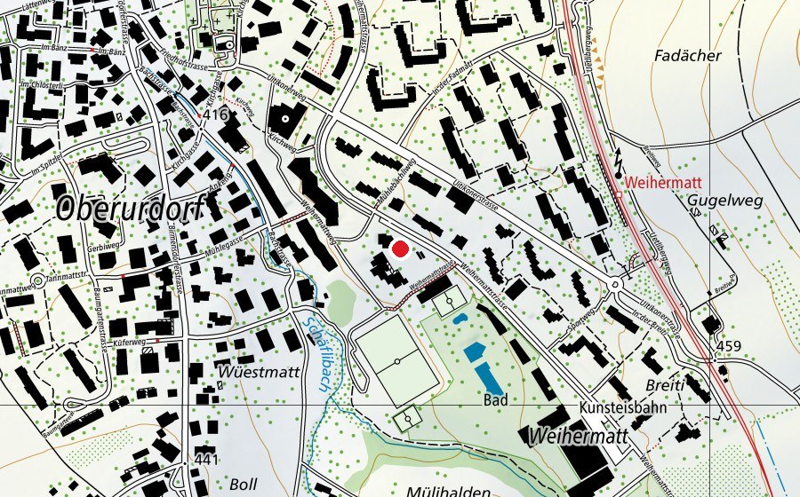 Map showing the location of Kindergarten Weihermatt 50 (Kindergarten)