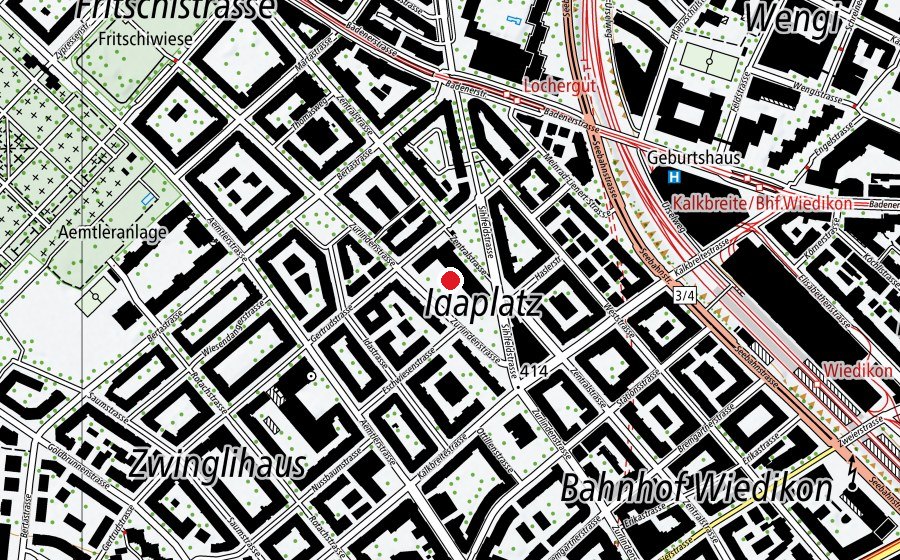 Carte indiquant l’emplacement de Kindergarten Wiedikon (École enfantine)