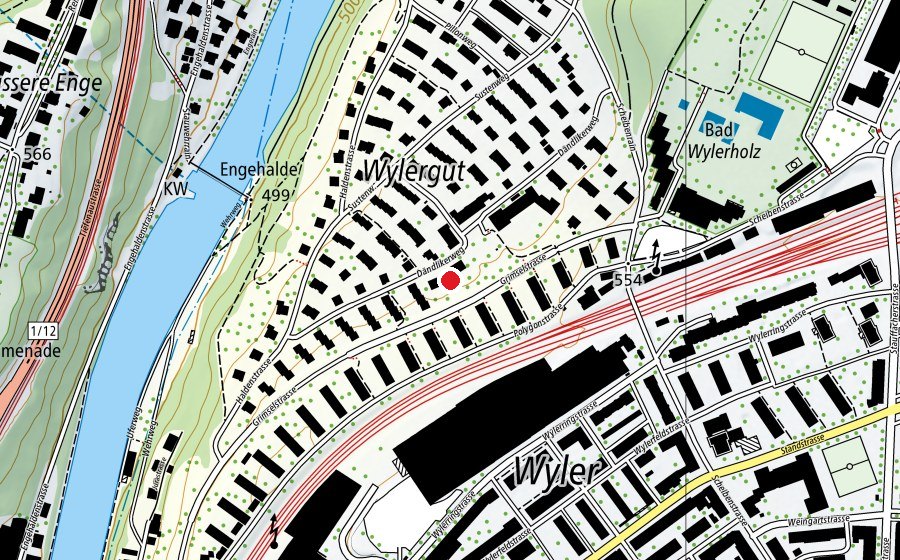 Map showing the location of Kindergarten Wylergut (Kindergarten)
