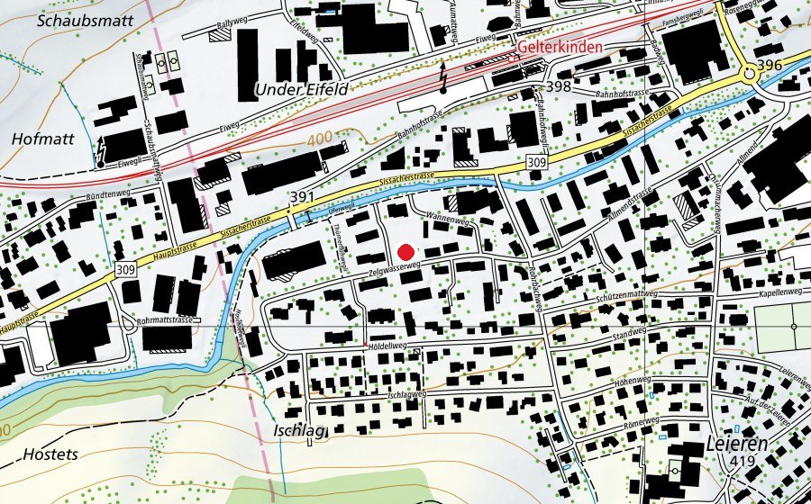 Carte indiquant l’emplacement de Kindergarten Zelgwasser (École enfantine)