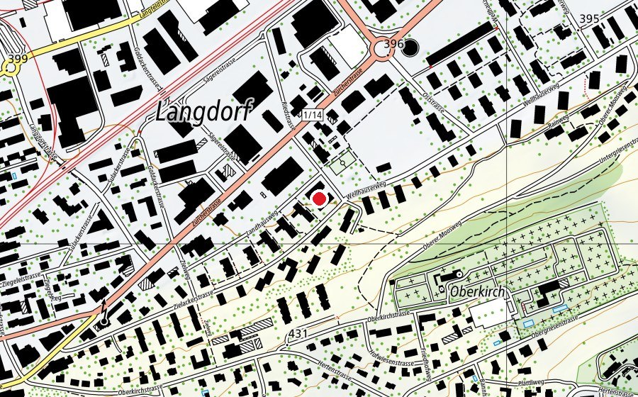 Carte indiquant l’emplacement de Kindergarten Zielacker 1 + 2 (École enfantine)