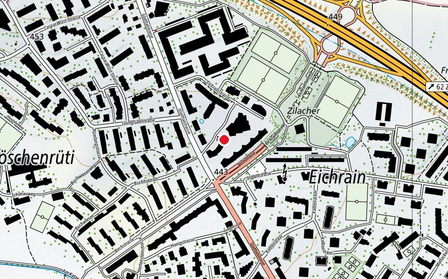 Carte indiquant l’emplacement de Kinderhort Eichrain 2+3 (École enfantine)