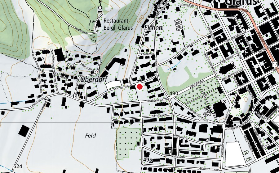 Map showing the location of Kinderkrippe Glarus (Kindergarten)
