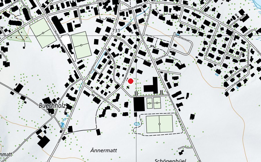 Map showing the location of Kinderkrippe Wichtelhuus Schönenbüel (Kindergarten)
