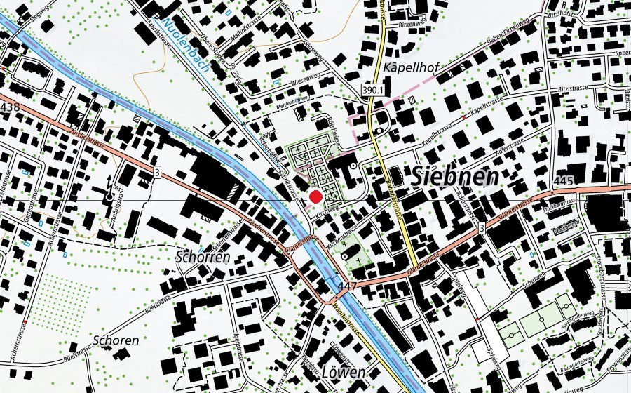 Map showing the location of Kinderkrippe Z'Wirbelhus (Kindergarten)