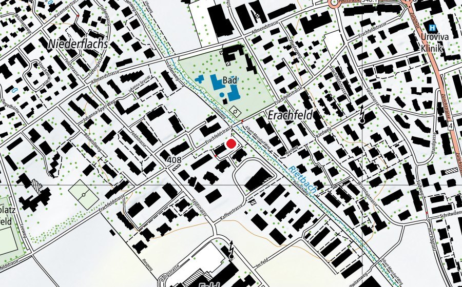 Carte indiquant l’emplacement de Kinderpalais (École enfantine)