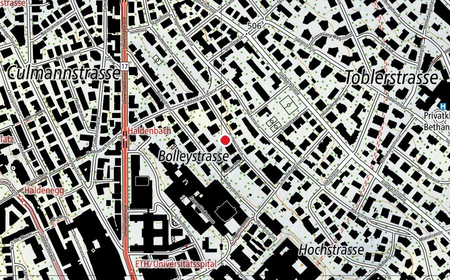 Mappa con la posizione di Kindertagesstätte USZ Huttenstrasse (Scuola dell’infanzia)