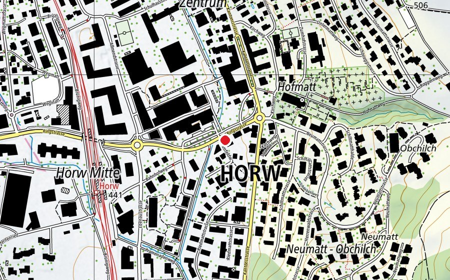 Map showing the location of Kita Zwärglihuus (Kindergarten)