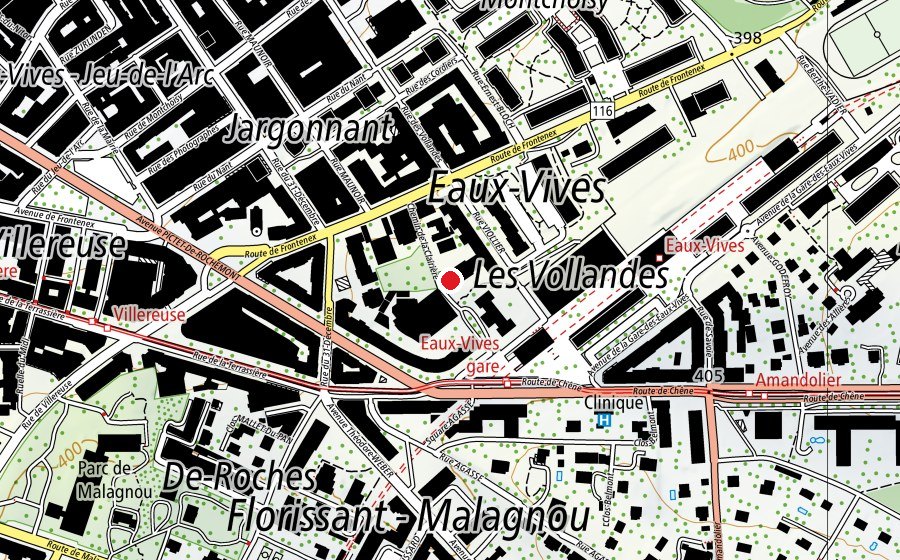 Map showing the location of La Petite Maison de Frontenex (Kindergarten)