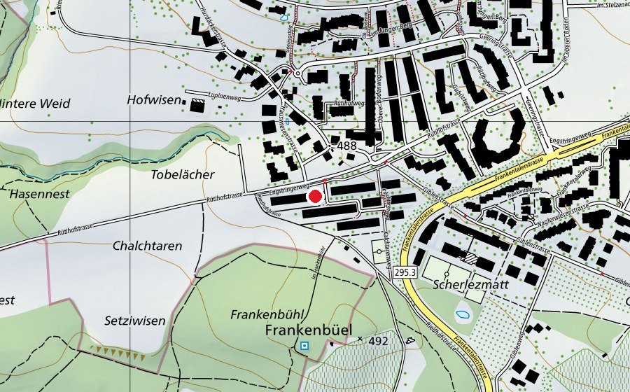 Map showing the location of Mittag-/Abendhort Rütihof 2 (Kindergarten)