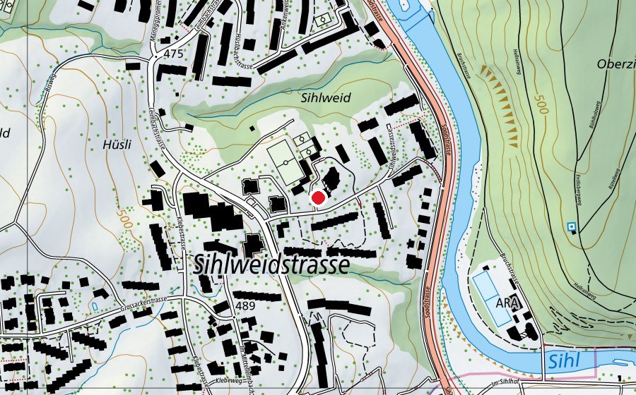 Map showing the location of Mittag-/Abendhort Sihlweid 3 (Kindergarten)