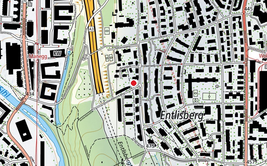 Mappa con la posizione di Mittaghort Entlisberg 1 (Scuola dell’infanzia)