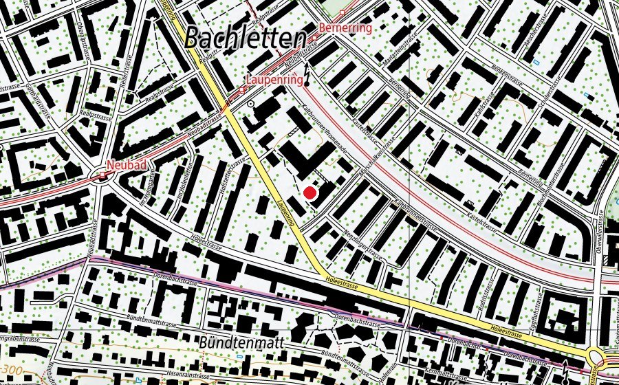 Map showing the location of Neubad VHP (Kindergarten)