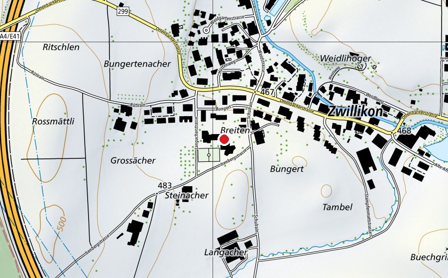 Map showing the location of Schülerhort "Zwillikon" (Kindergarten)