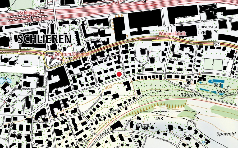 Carte indiquant l’emplacement de Schulhaus und Kindergarten Nähhüsli (École enfantine)