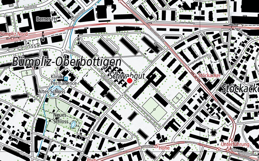 Map showing the location of Schwabgut 1 + 2 (Kindergarten)