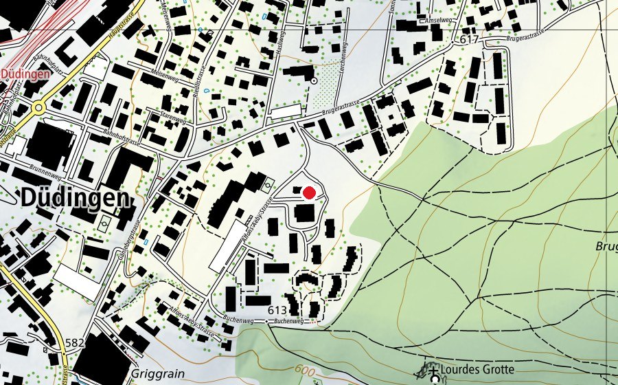 Map showing the location of Spielgruppe Düdingen (Kindergarten)