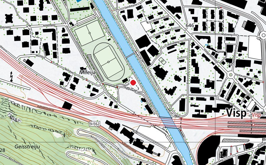 Map showing the location of Visp West (Kindergarten)