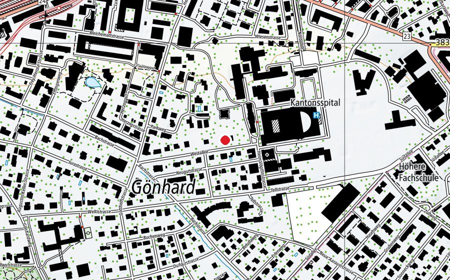 Map showing the location of Zwärglihuus (Kindergarten)