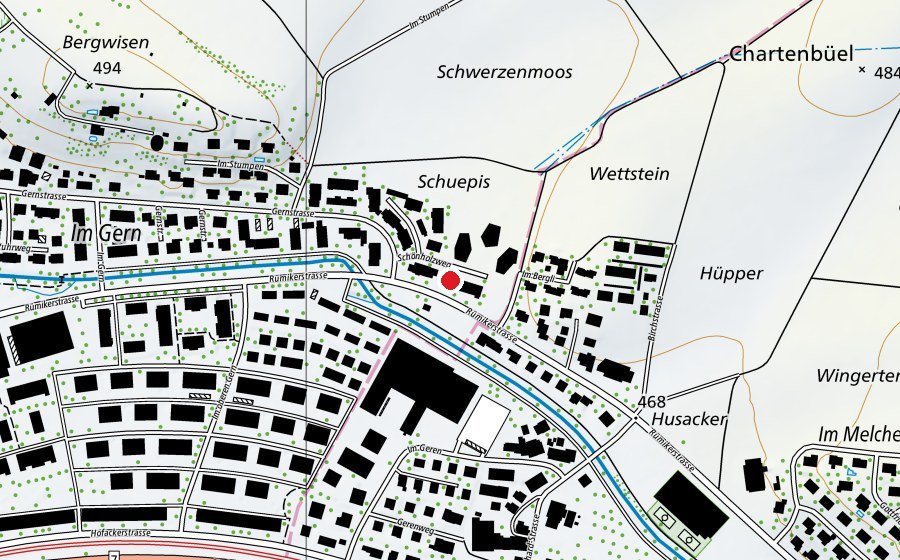 Carte indiquant l’emplacement de Chinder-Huus Hegi (Crèche)