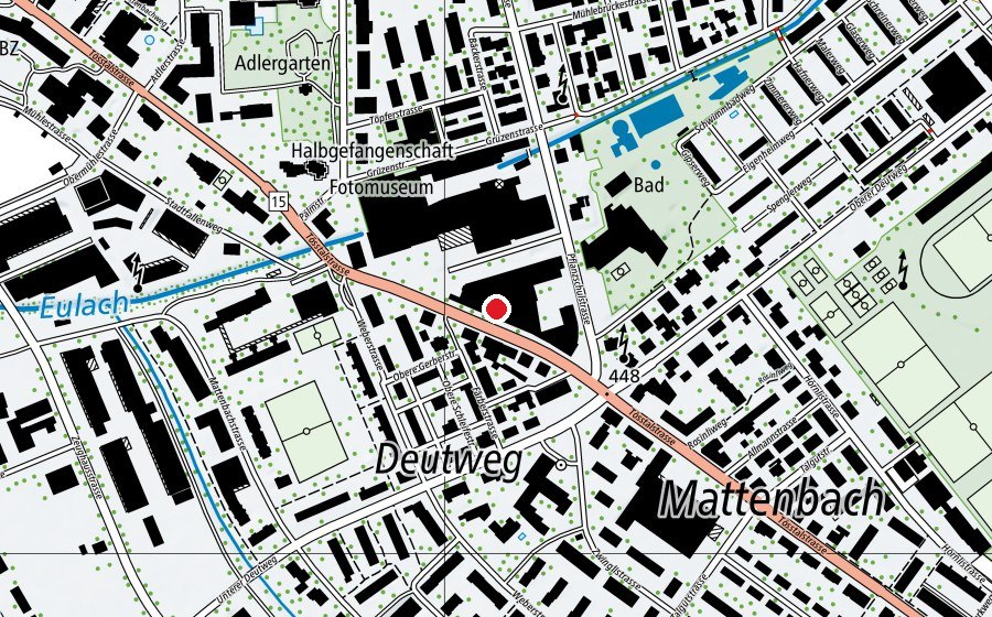 Map showing the location of «Fugu» Kinderkrippe Winterthur Zentrum Deutweg (Childcare)