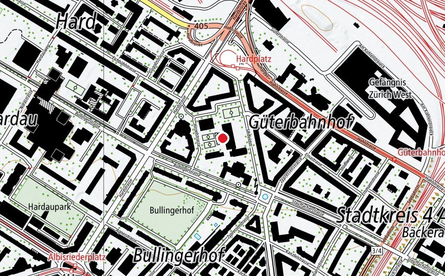 Carte indiquant l’emplacement de Hort Sihlfeld A-B-C + Bullingerhof 2 (Crèche)