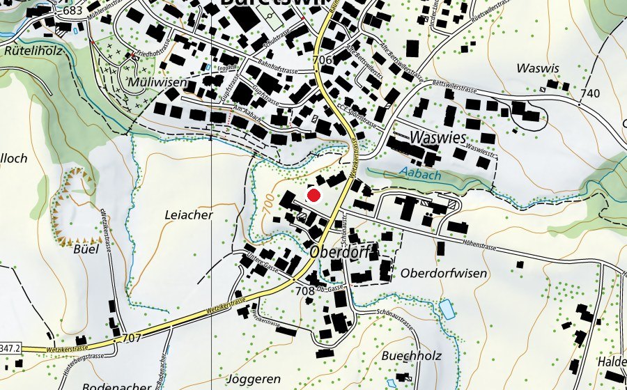 Carte indiquant l’emplacement de Kindergarten Oberdorf 1-3 (Crèche)