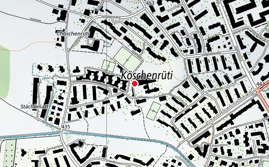 Carte indiquant l’emplacement de Kinderhort Buchwiesen 1 - 4 (Crèche)