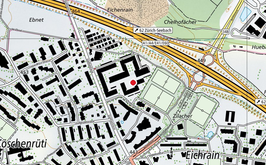 Karte mit dem Standort von Kinderhort Eichrain 1+2 (Kindertagesstätte)