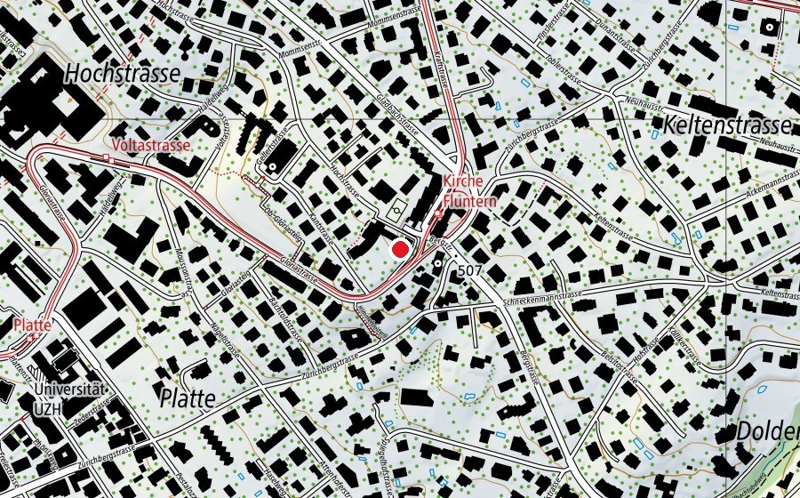 Mappa con la posizione di Kinderhort Fluntern 1+2+3 (Asilo nido)