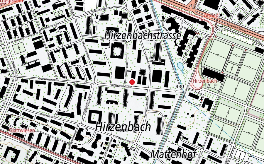 Karte mit dem Standort von Kinderhort Grosswiesen 2 - Mittag-Abend (Kindertagesstätte)