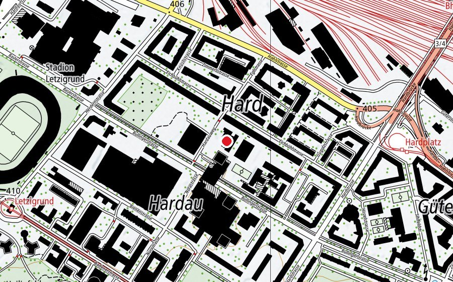 Map showing the location of Kinderhort Hardau 2,3,4,5,6,7 (Childcare)