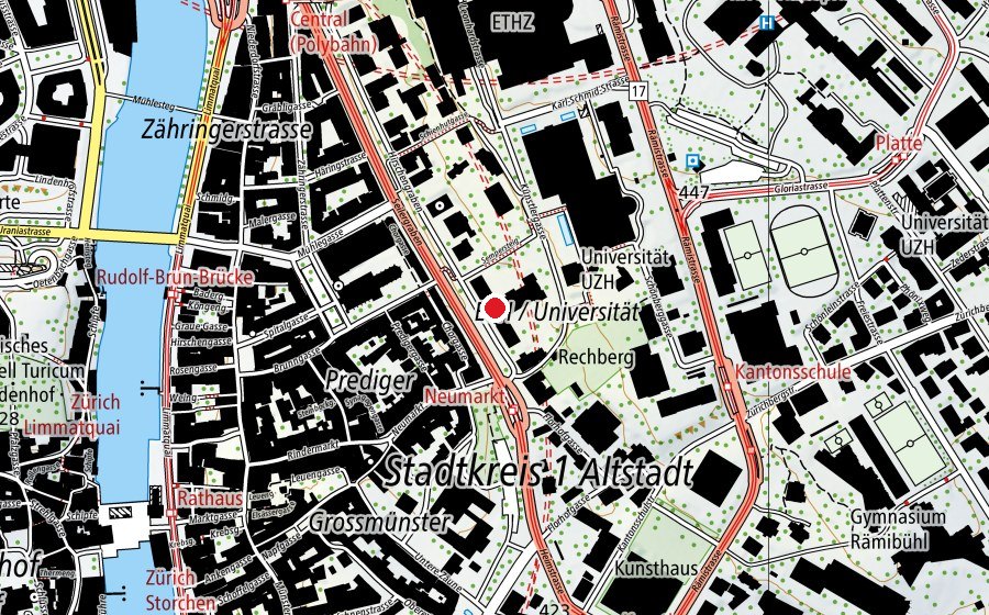 Map showing the location of Kinderhort Hirschengraben (Childcare)