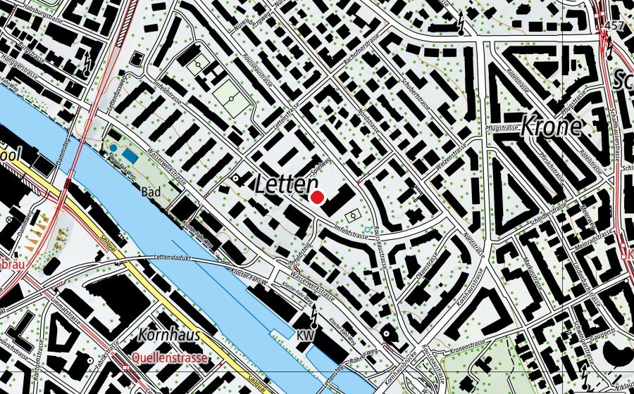 Carte indiquant l’emplacement de Kinderhort Letten 1+2 - Mittag-Abend (Crèche)