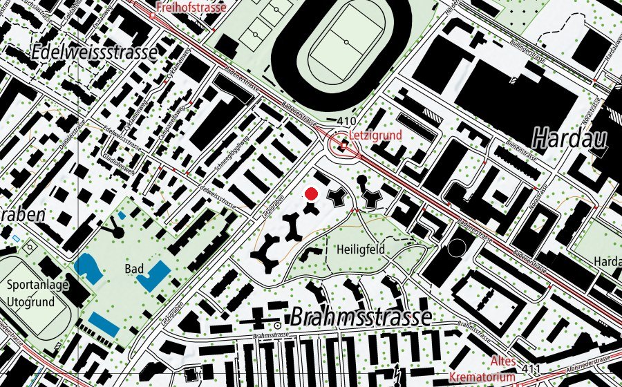 Carte indiquant l’emplacement de Kinderhort Letzigraben (Crèche)