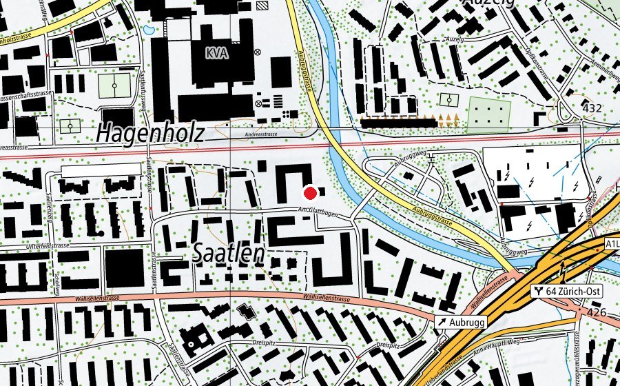 Map showing the location of Kinderhort Leutschenbach 6 Mittag-Abend (Childcare)