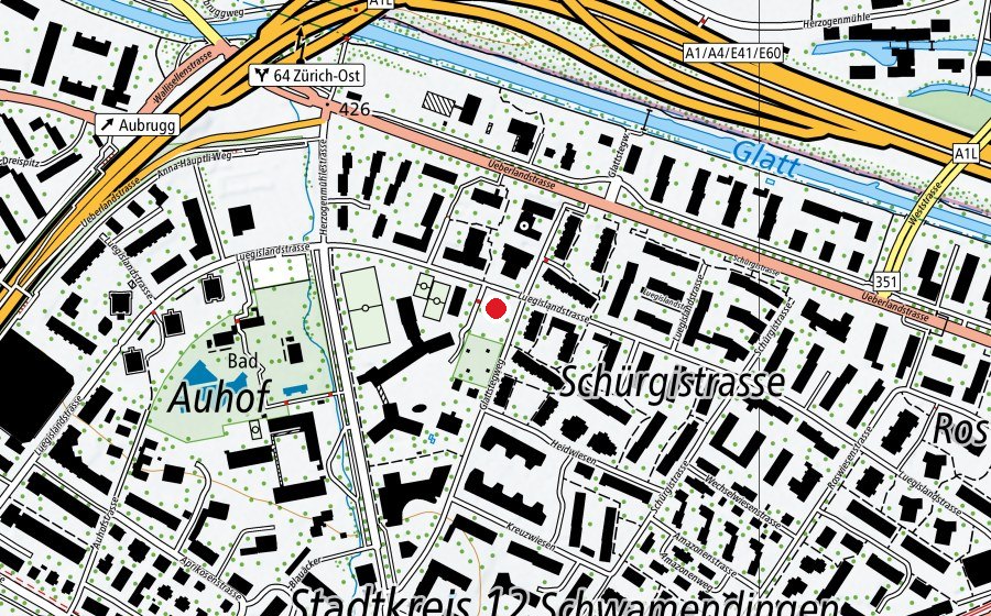 Carte indiquant l’emplacement de Kinderhort Luegisland 1+2 (Crèche)