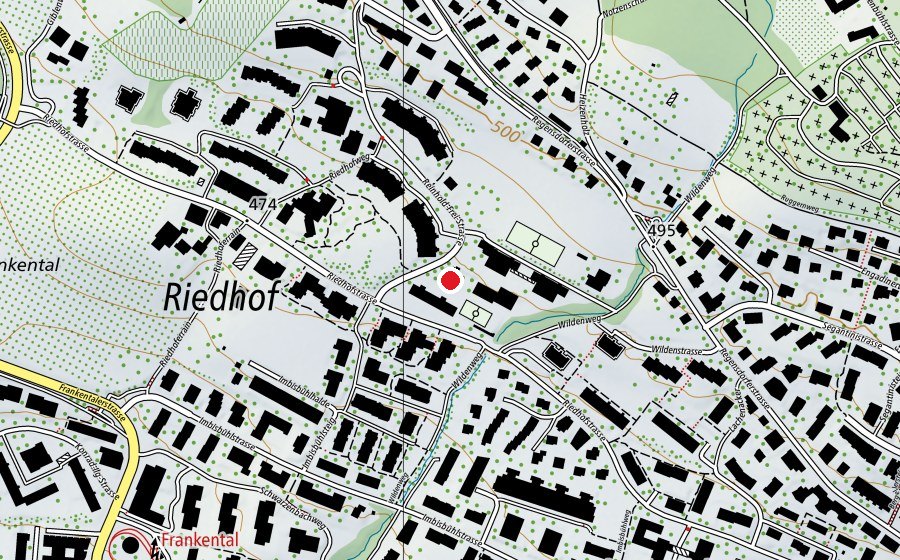 Carte indiquant l’emplacement de Kinderhort Riedhof 1+2 - Morgen-Mittag-Abend (Crèche)