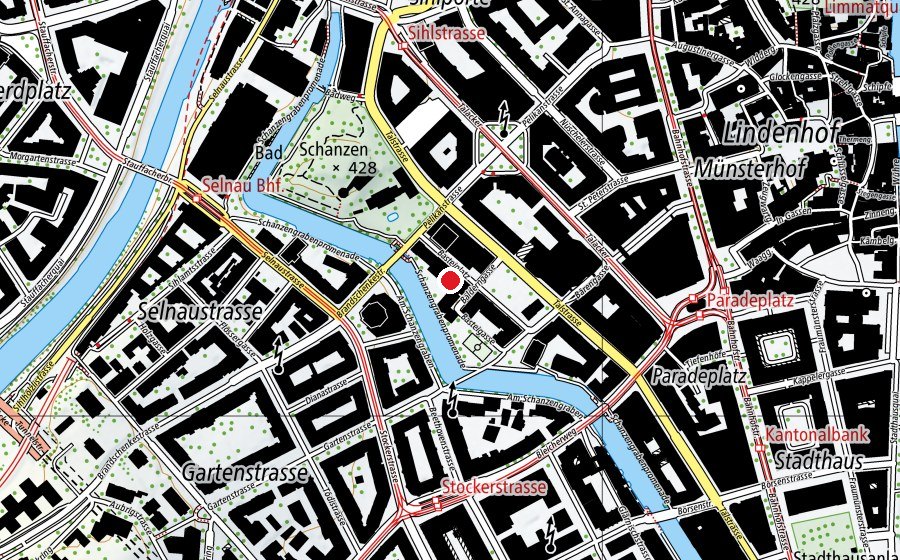 Map showing the location of Kinderhort Schanzengraben 1 (Childcare)