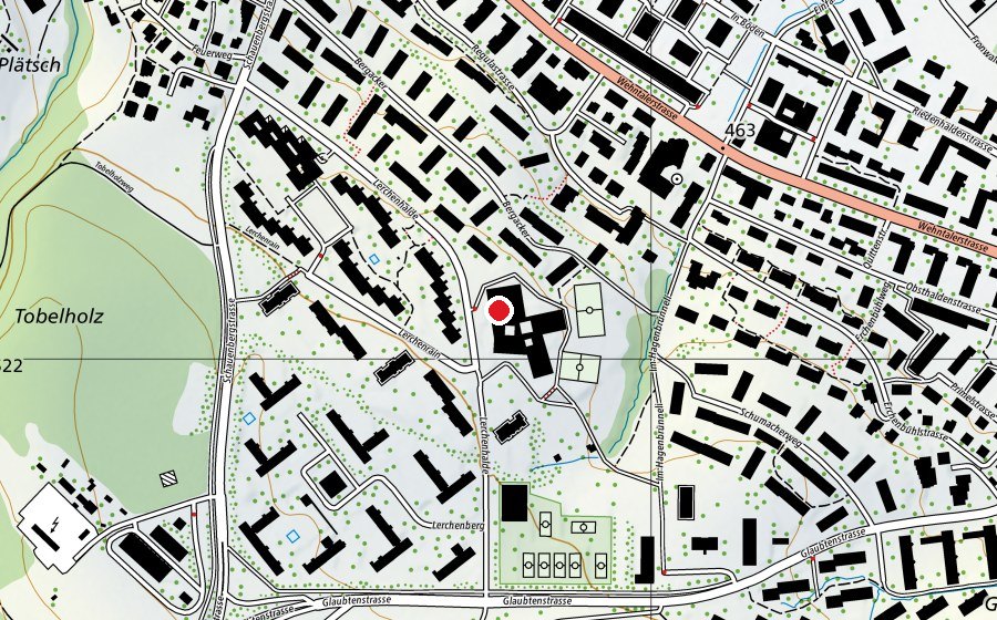 Carte indiquant l’emplacement de Kinderhort Schauenberg 1+2 (Crèche)