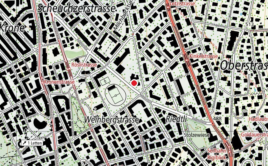 Mappa con la posizione di Kinderhort Scheuchzerstrasse 1+2 - Morgen-Mittag-Abend (Asilo nido)