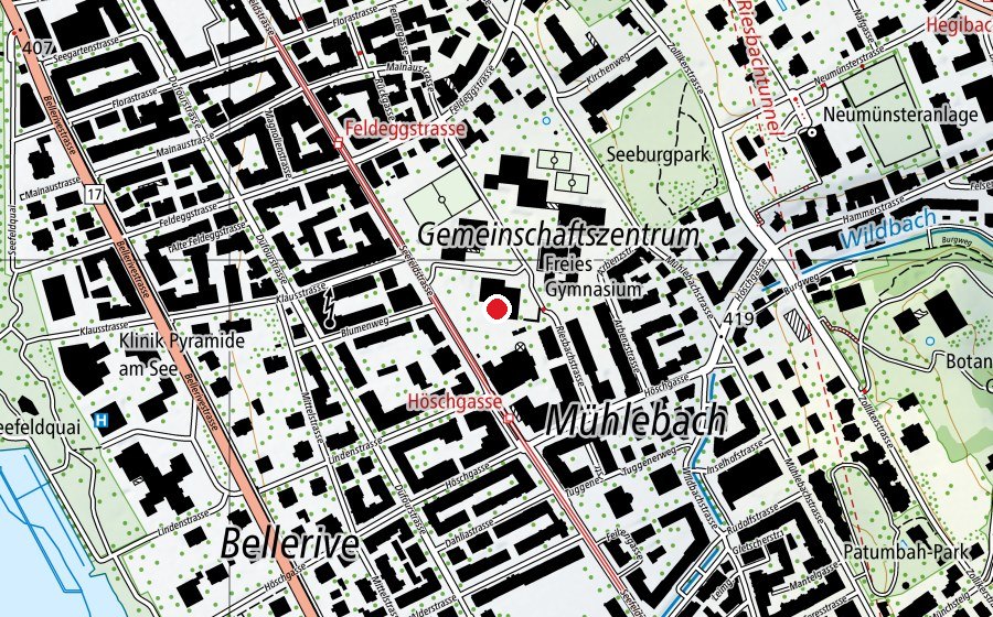 Map showing the location of Kinderhort Seefeld, Mittag-/Abendhort Seefeld (Childcare)