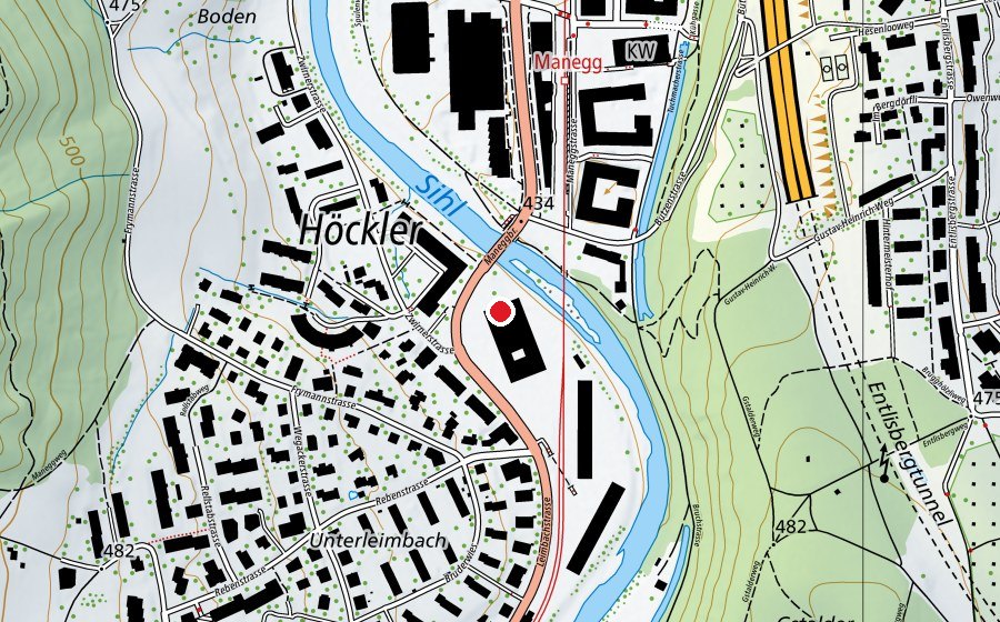 Map showing the location of Kinderhort Sihlbogen 1+3 (Childcare)